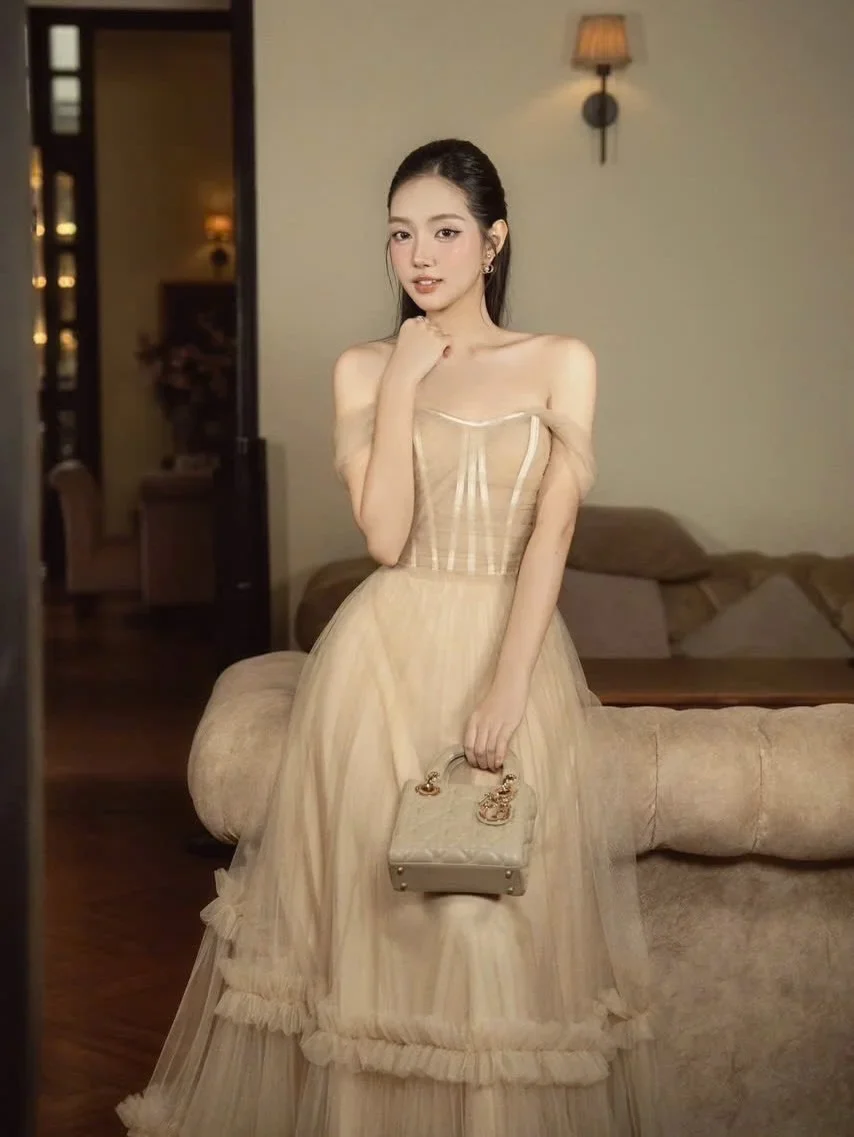 Photo 3 of Đầm dạ hội voan be trễ vai nữ