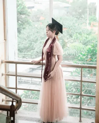 Ảnh 4 của Váy dạ hội voan kim sa hồng nhạt nữ