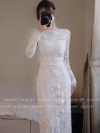 Photo 2 of Váy ren trắng maxi sang trọng nữ