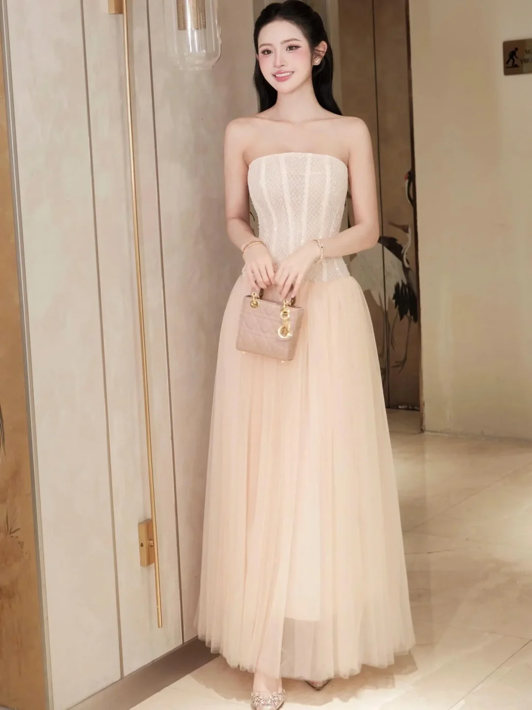Ảnh 5 của Váy tiệc voan corset hồng pastel size M