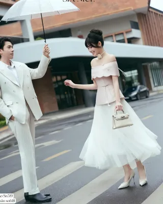 Ảnh 2 của Set áo hồng pastel váy trắng voan nữ