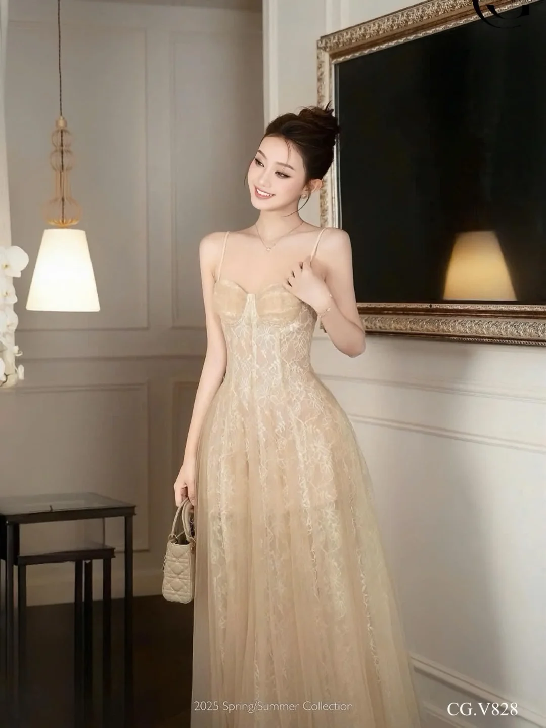 Ảnh 4 của Váy dạ hội ren tulle màu be size M