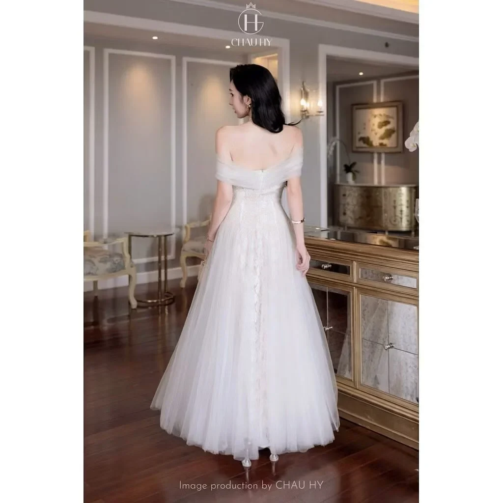Ảnh 2 của Váy dạ hội trắng trễ vai A257