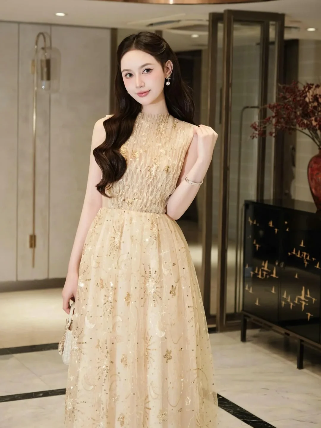 Ảnh 2 của Đầm dạ hội be kim sa A279