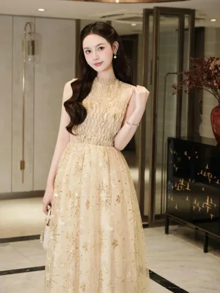 Ảnh 2 của Đầm dạ hội be kim sa A279