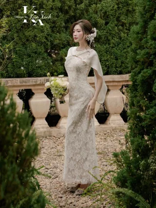 Photo 4 of Váy ren trắng dài nữ size M A408
