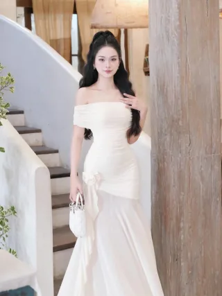 Ảnh 1 của Đầm trắng trễ vai dự tiệc TC Dress