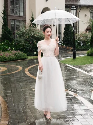 Photo 1 of Váy dạ hội trắng voan dài nữ size M