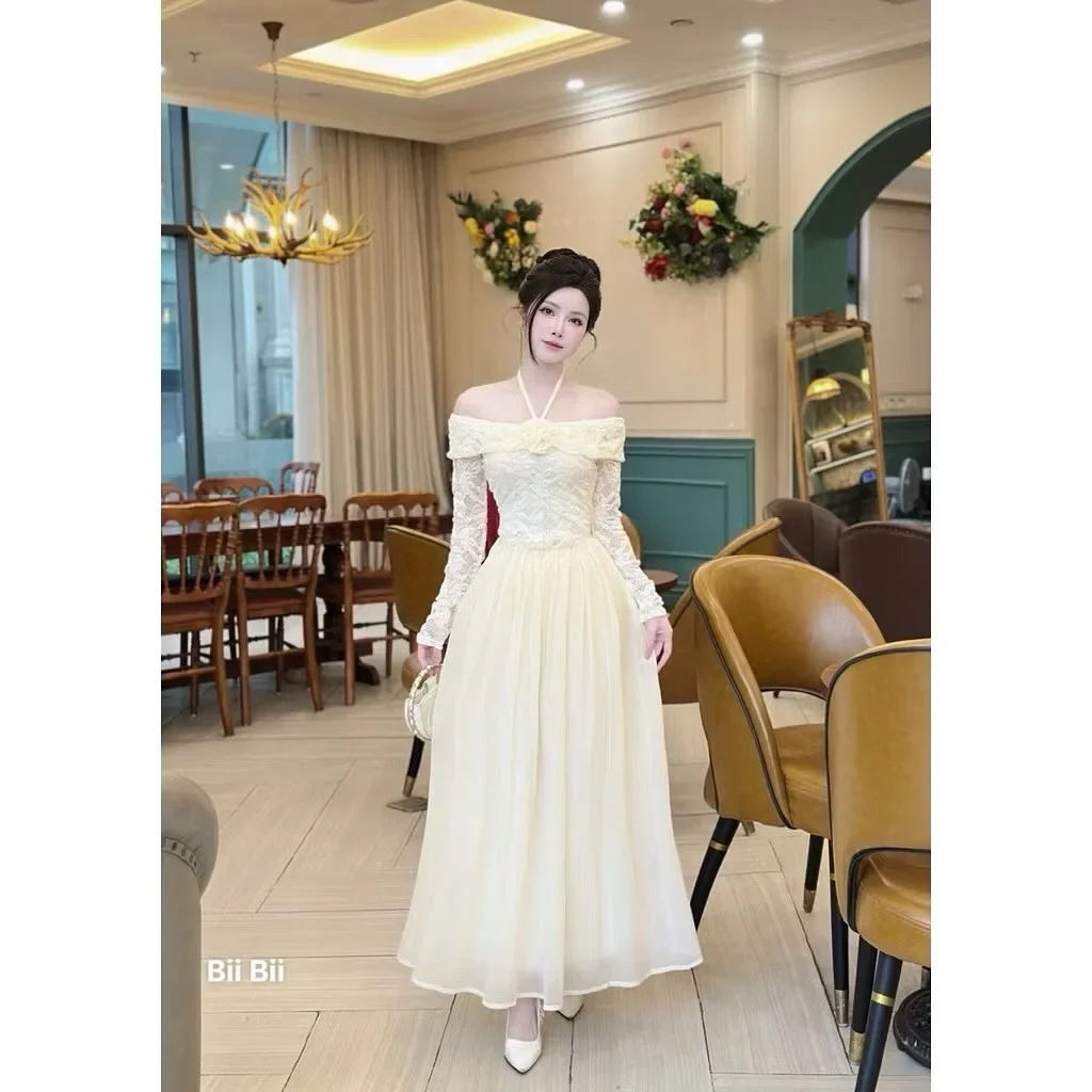 Photo 2 of Váy dạ hội ren voan kem công chúa nữ
