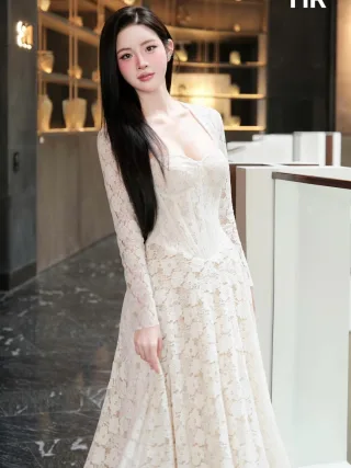 Photo 3 of Váy ren trắng corset dài nữ size M