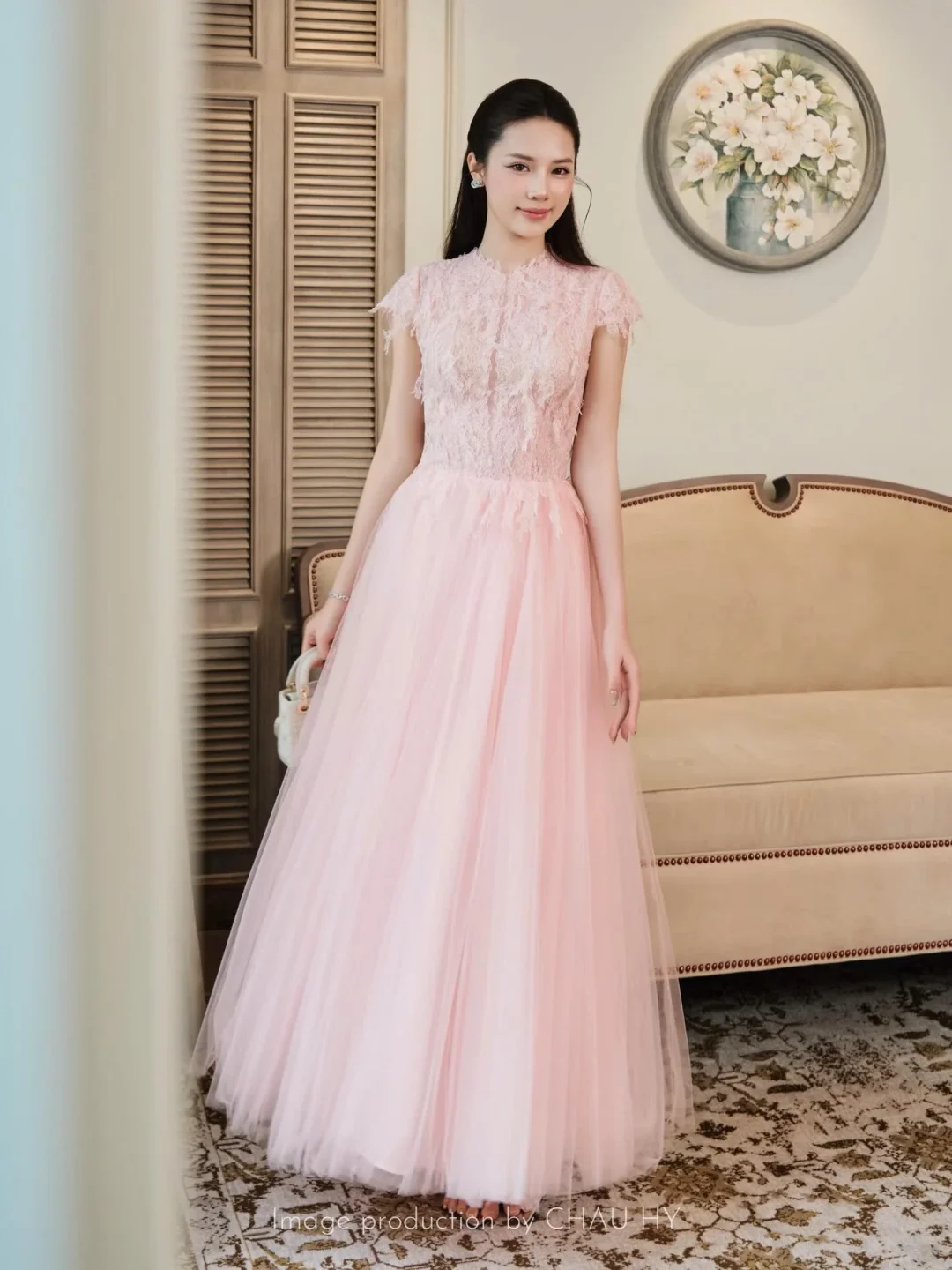Ảnh 1 của Váy dạ hội voan hồng pastel size M
