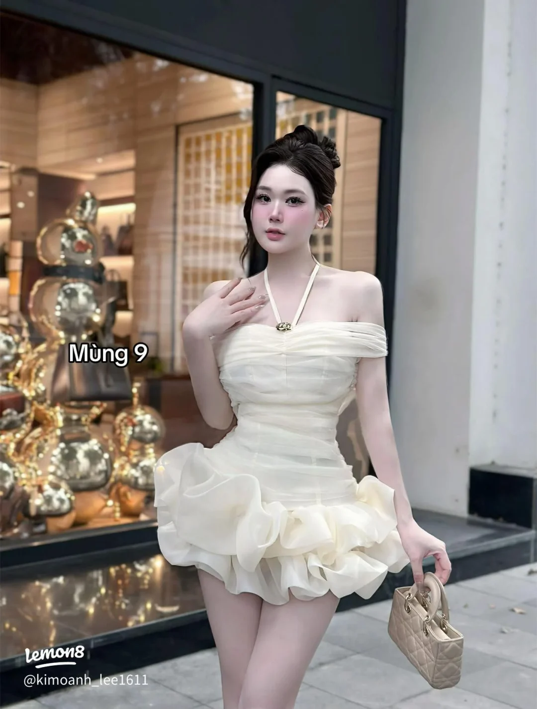 Photo 1 of Đầm ngắn trễ vai kem TC Dress