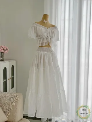 Ảnh 2 của Đầm maxi trắng hai mảnh Nếp