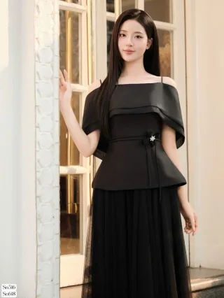 Ảnh 4 của Váy đen trễ vai peplum nữ size L