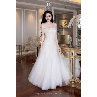 Ảnh 1 của Váy dạ hội trắng trễ vai A257