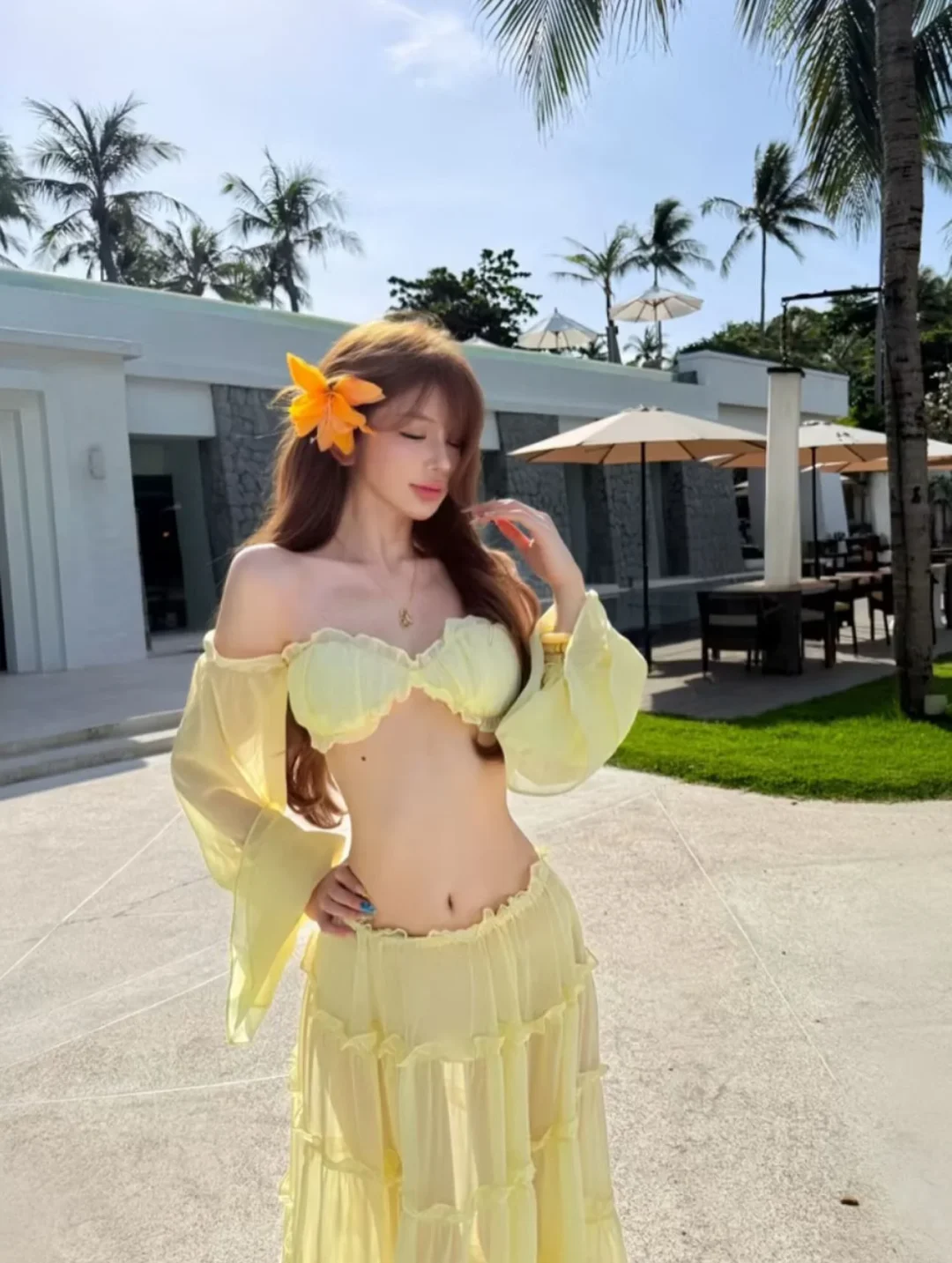 Photo 4 of Váy maxi voan vàng nhạt boho nữ