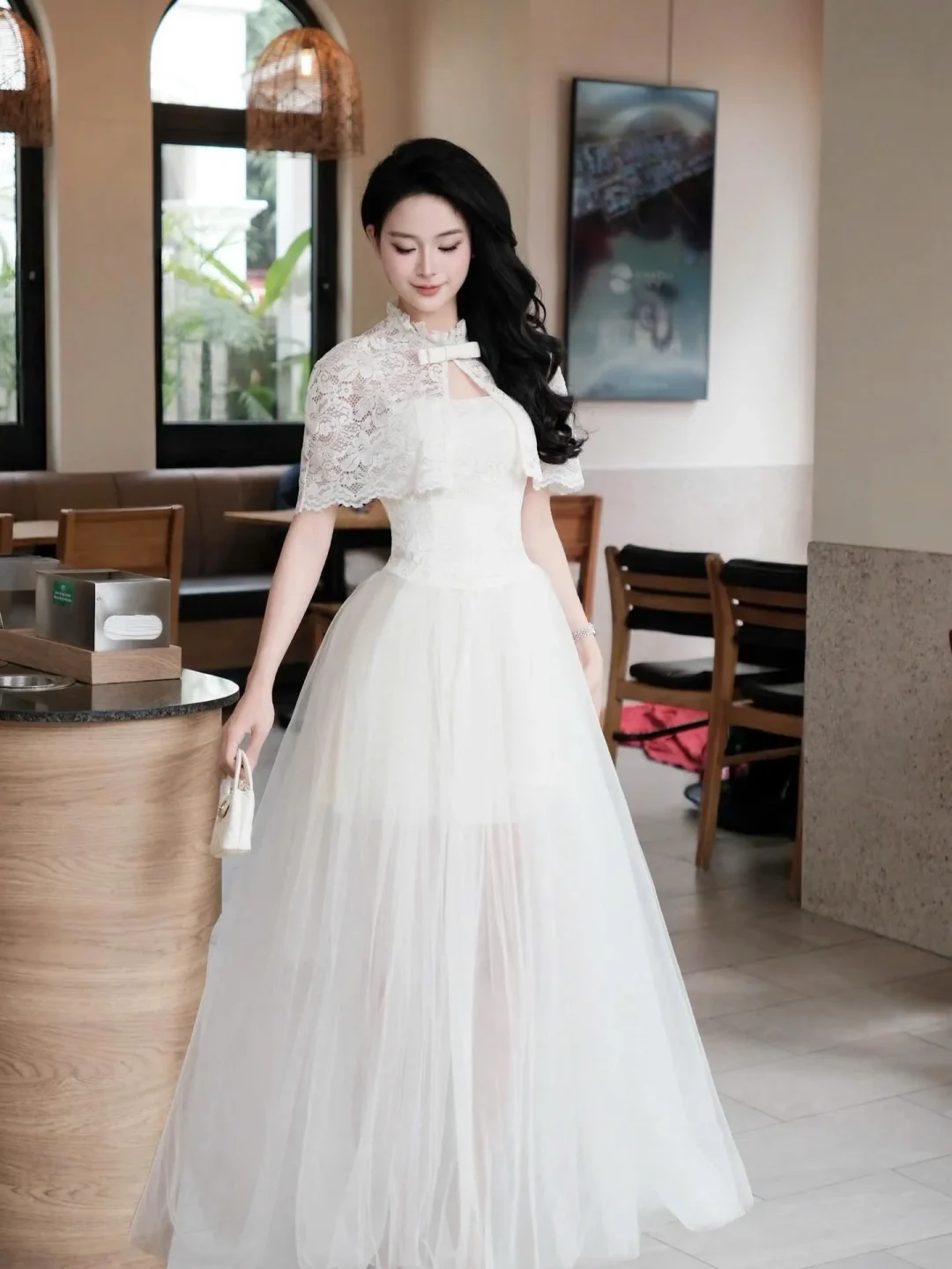 Photo 1 of Váy tiệc ren trắng nữ TC Dress