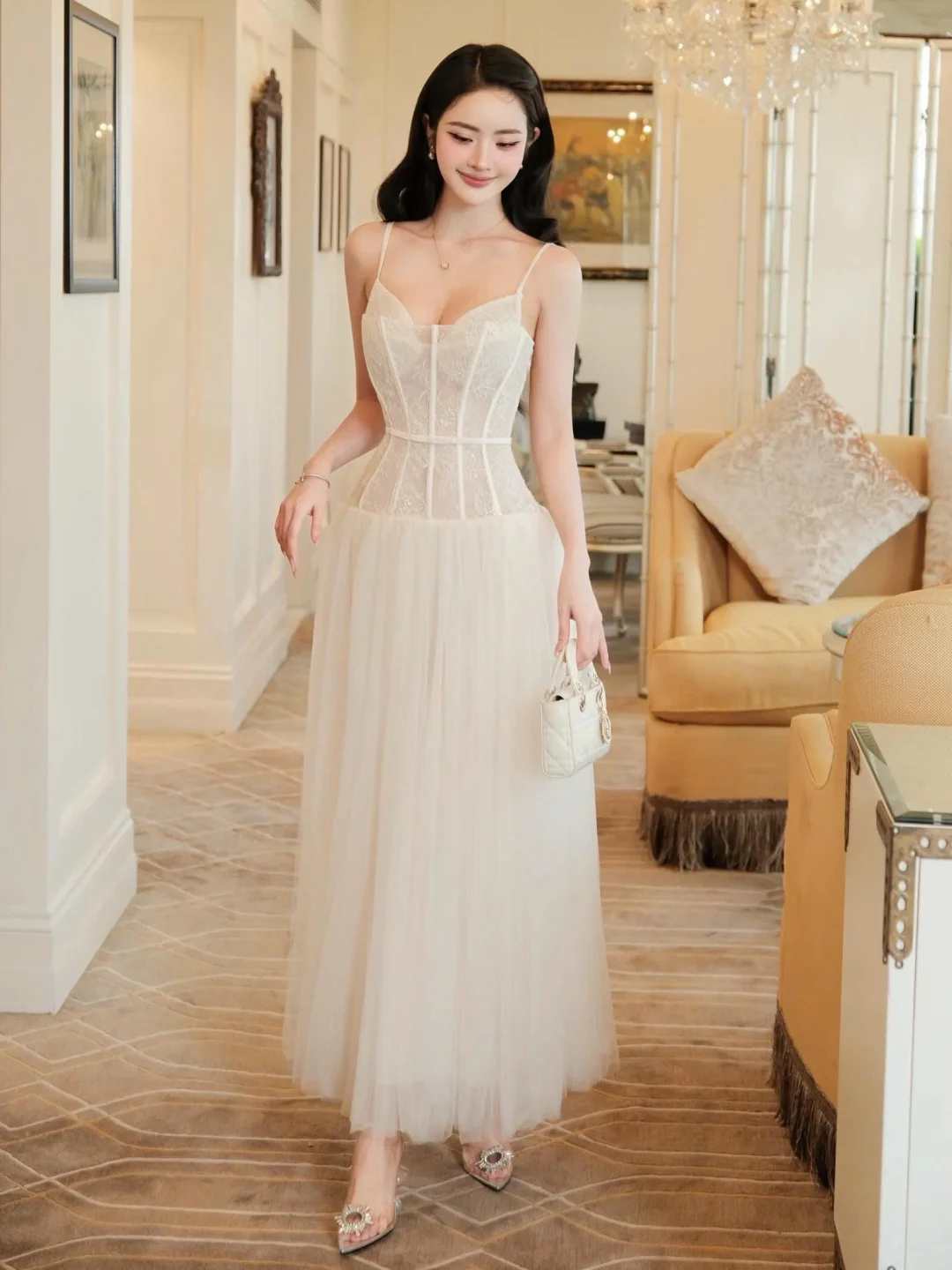 Ảnh 4 của Đầm corset ren trắng size M nữ