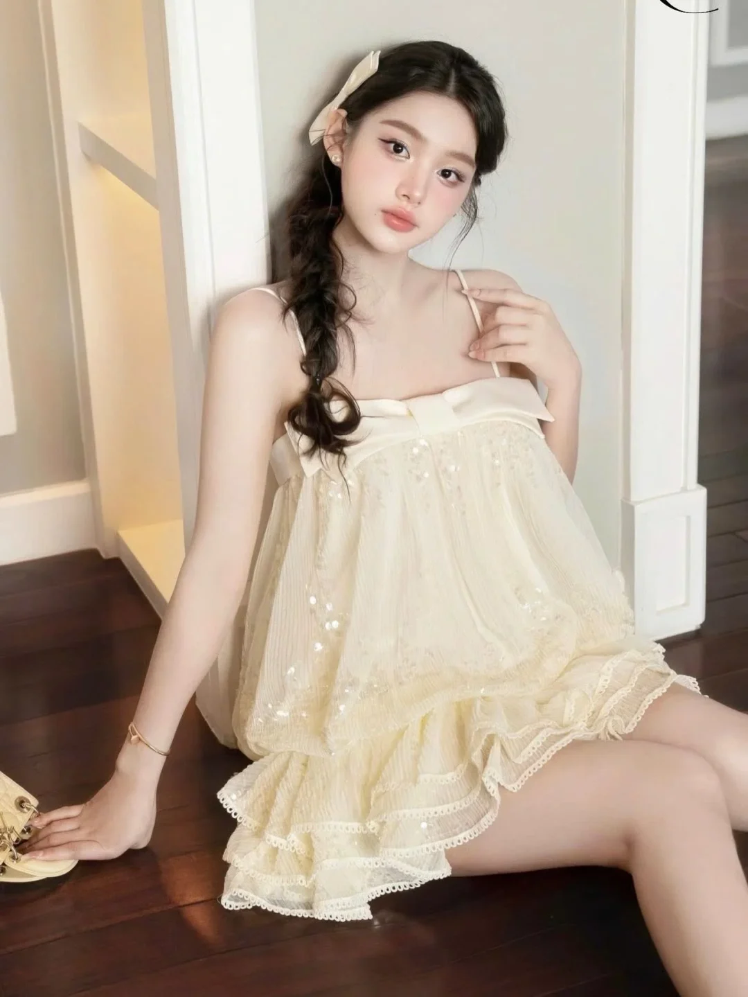 Ảnh 1 của Đầm babydoll voan vàng nhạt size M