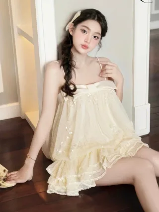 Ảnh 1 của Đầm babydoll voan vàng nhạt size M