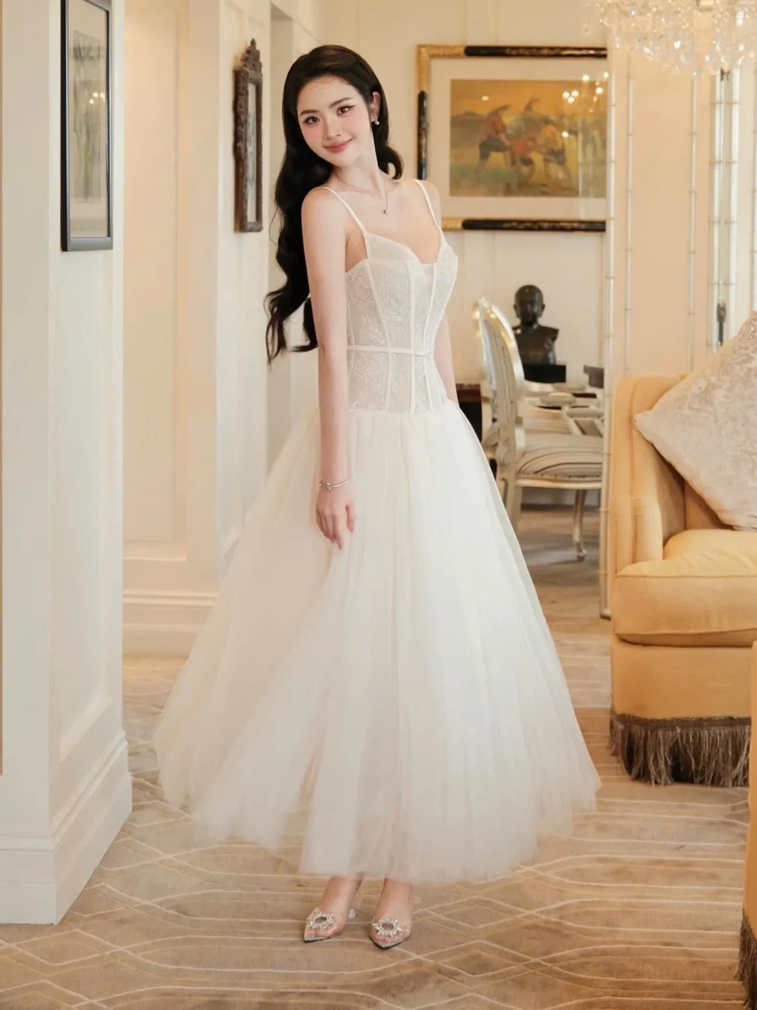 Ảnh 2 của Đầm corset ren trắng size M nữ
