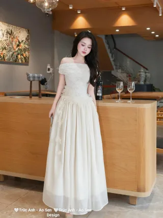 Ảnh 1 của Đầm dạ hội trắng ren hoa nữ