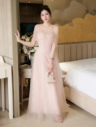 Photo 3 of Váy dạ hội hồng pastel trễ vai size M