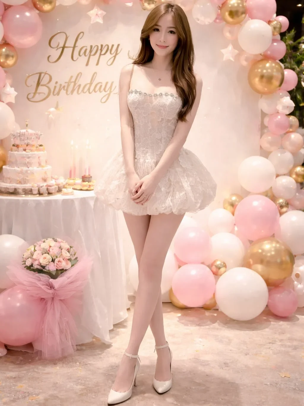 Photo 1 of Đầm ren trắng ngắn nữ dự tiệc