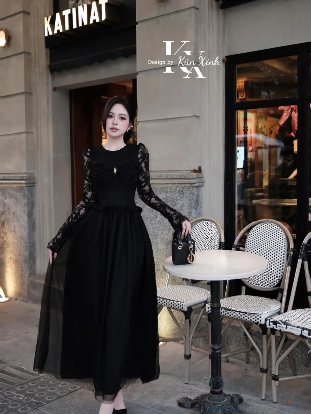 Ảnh 1 của Váy maxi đen tay ren size M