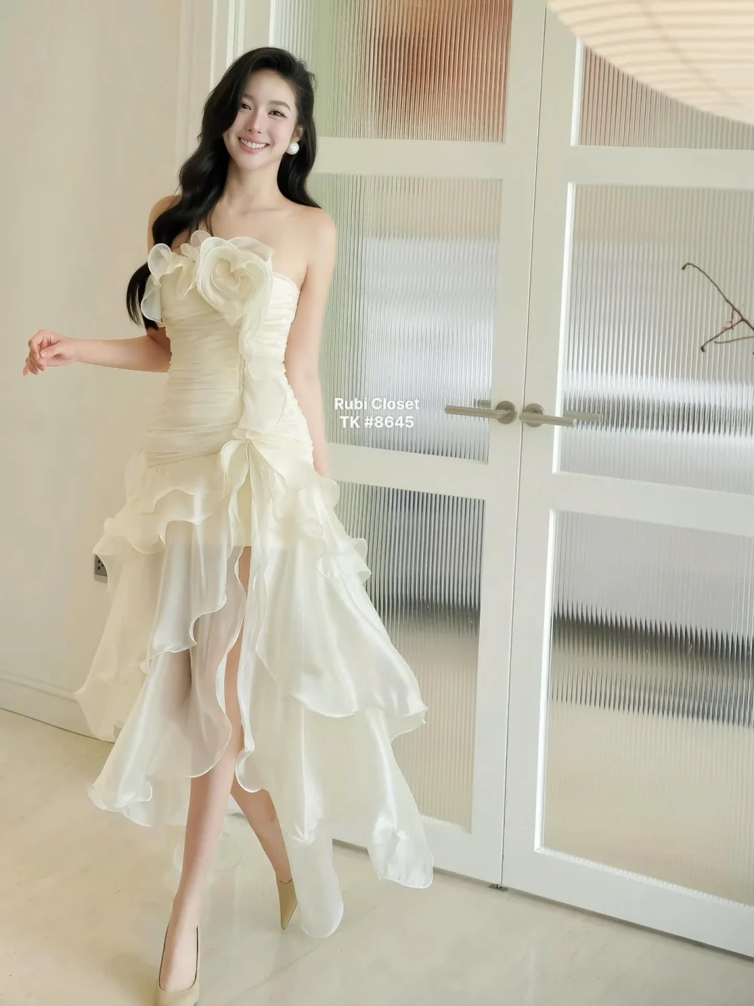 Ảnh 1 của Đầm tiệc trắng một vai lụa nữ