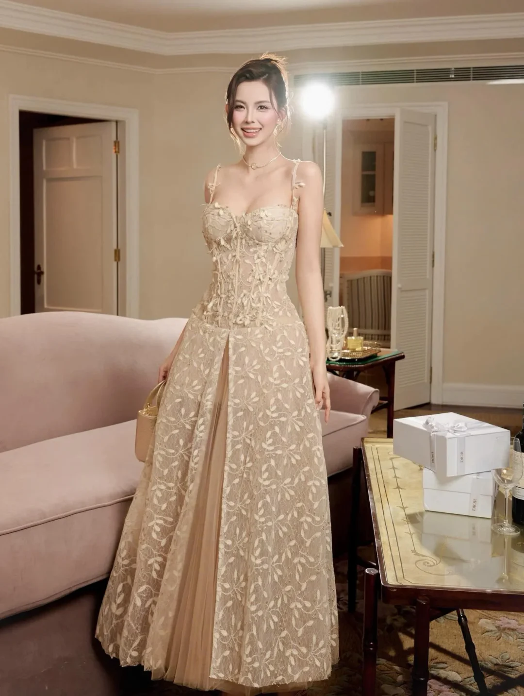Ảnh 4 của Váy ren maxi be hai dây nữ