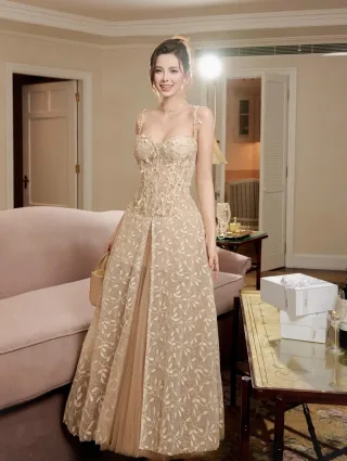 Ảnh 4 của Váy ren maxi be hai dây nữ