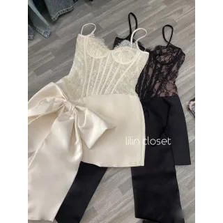 Photo 3 of Đầm ren corset mini đen A174
