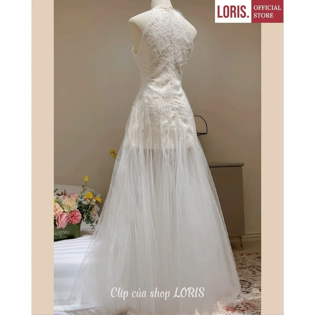 Ảnh 2 của Váy tiệc trắng ren lông vũ Loris size S