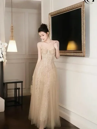 Ảnh 2 của Váy dạ hội ren tulle màu be size M