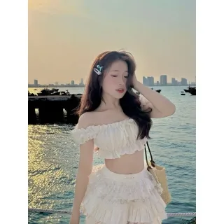 Ảnh 1 của Set áo crop top váy trắng bèo TC Dress