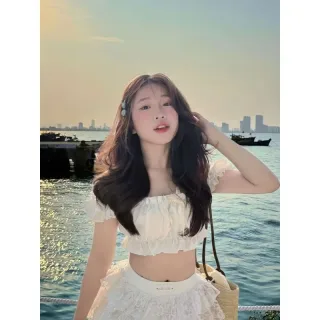 Ảnh 2 của Set áo crop top váy trắng bèo TC Dress