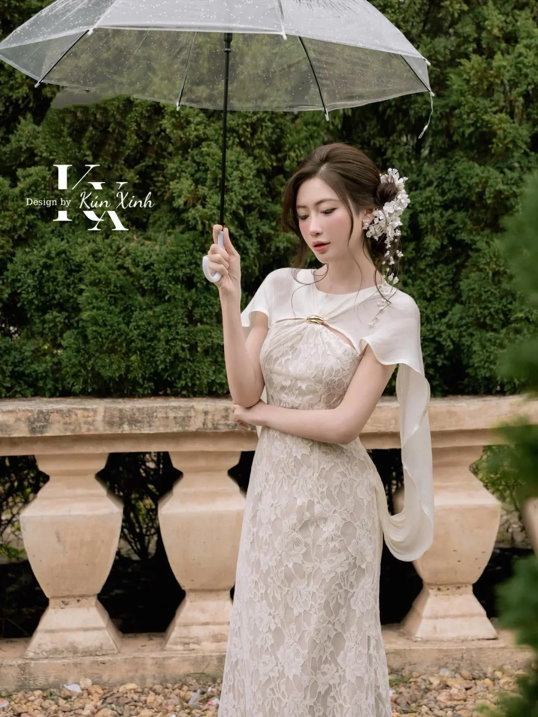 Photo 1 of Váy ren trắng dài nữ size M A408