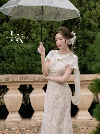 Photo 1 of Váy ren trắng dài nữ size M A408