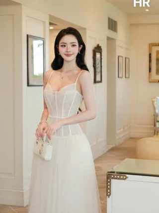 Ảnh 1 của Đầm corset ren trắng size M nữ