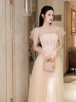 Ảnh 3 của Váy tiệc voan corset hồng pastel size M