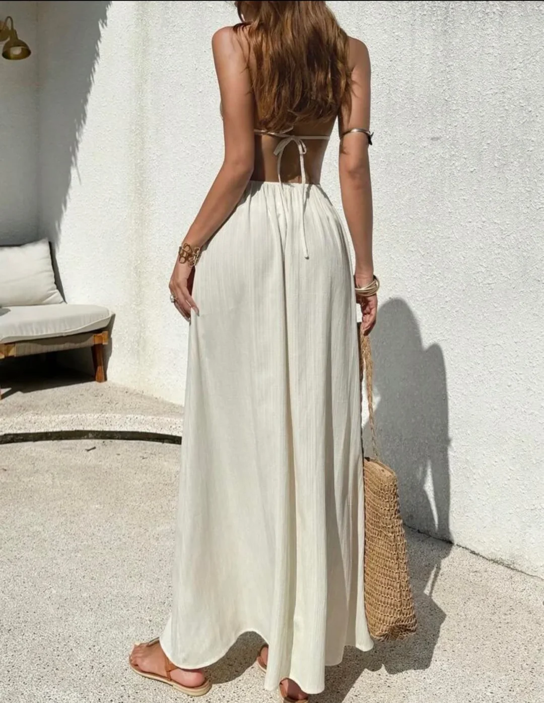 Photo 3 of Váy maxi trắng boho cổ yếm size M
