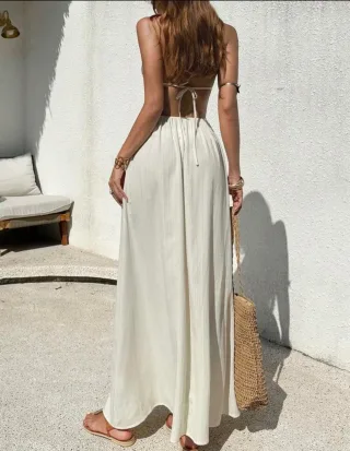 Photo 3 of Váy maxi trắng boho cổ yếm size M