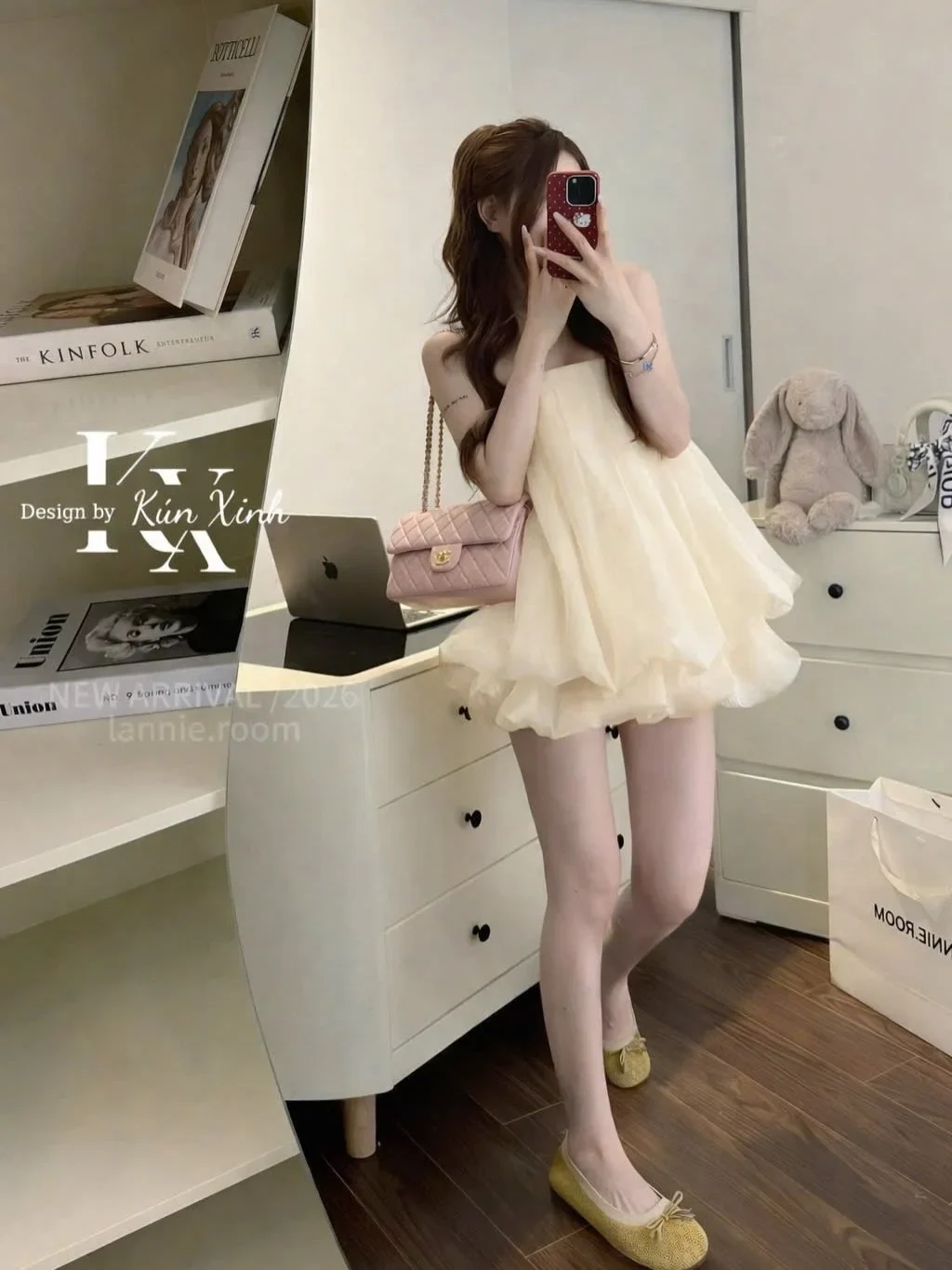 Ảnh 1 của Đầm babydoll voan bèo nhún vàng nhạt