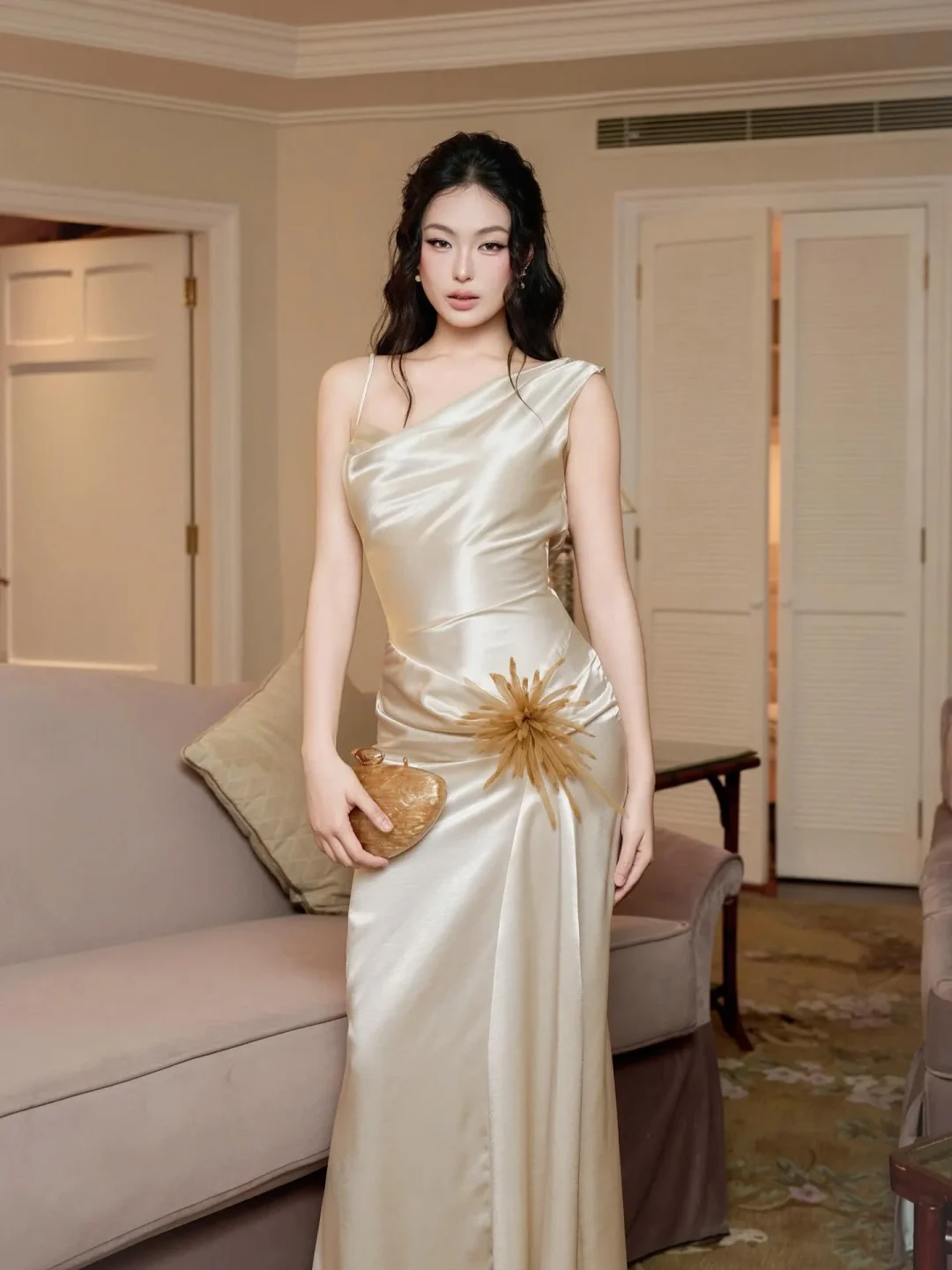 Photo 1 of Váy dạ hội satin một vai A460