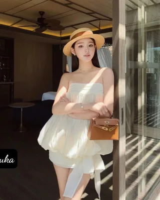 Ảnh 1 của Set áo quây trắng bong bóng nữ