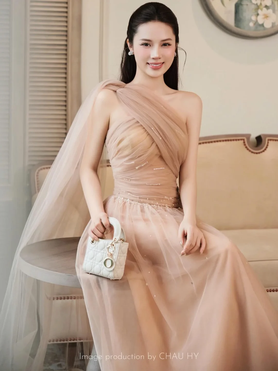Photo 2 of Váy dạ hội voan nude một vai sang trọng