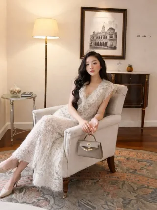 Ảnh 1 của Váy lông vũ trắng dài sang trọng size M