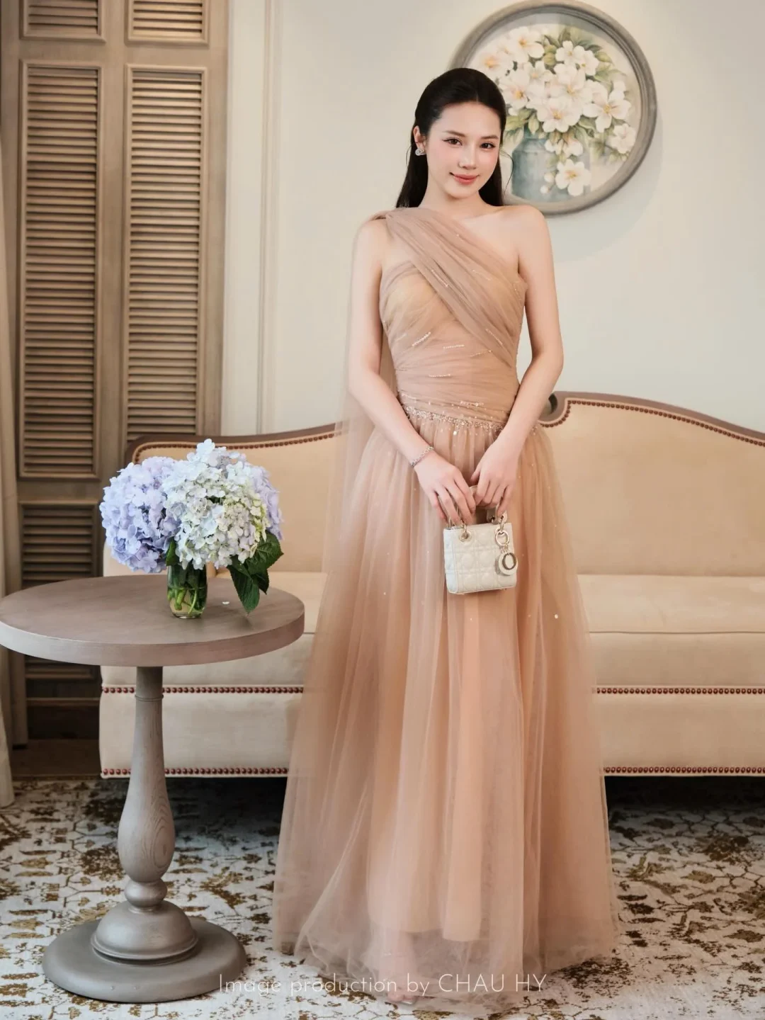 Photo 1 of Váy dạ hội voan nude một vai sang trọng