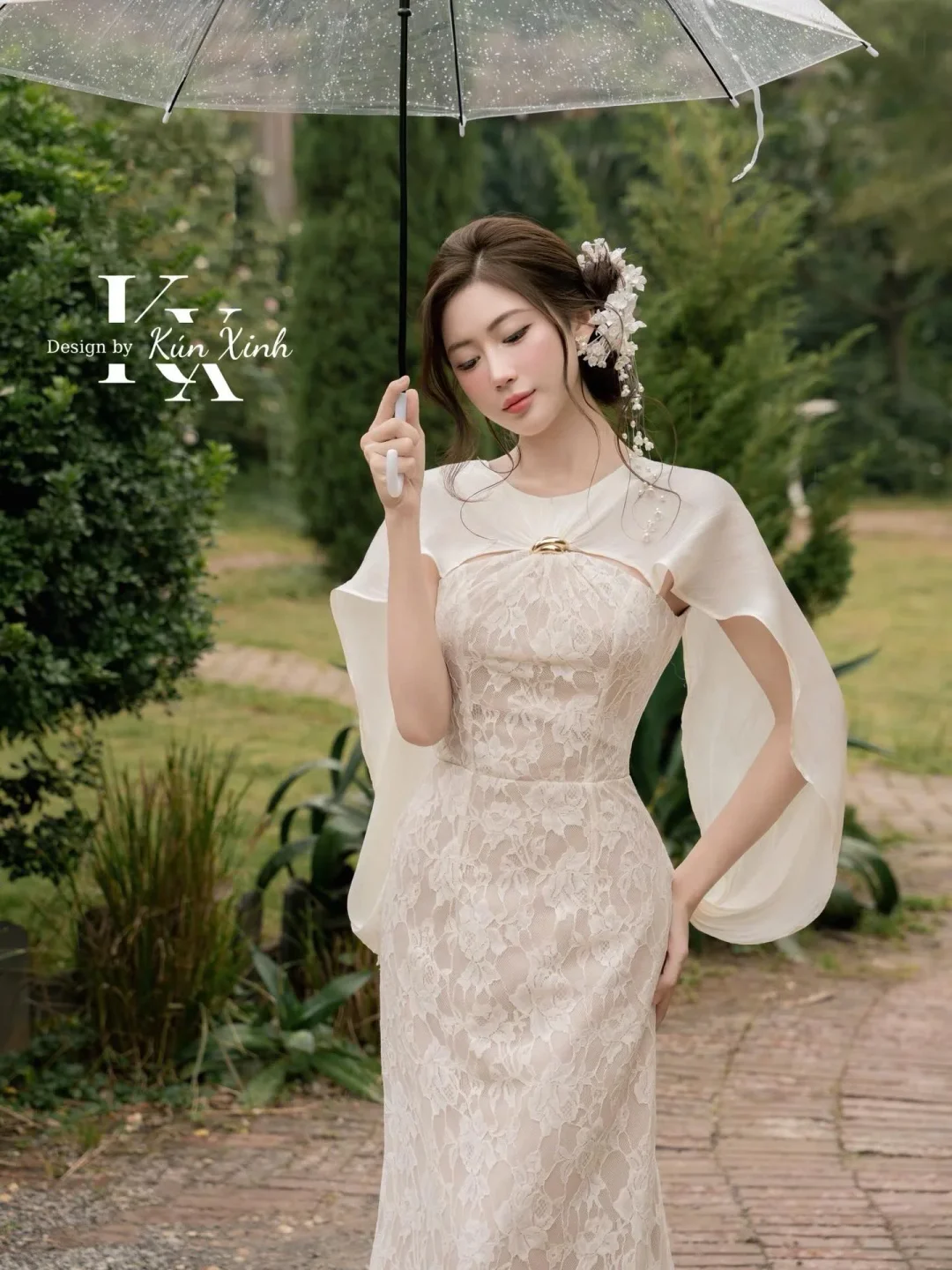 Photo 3 of Váy ren trắng dài nữ size M A408